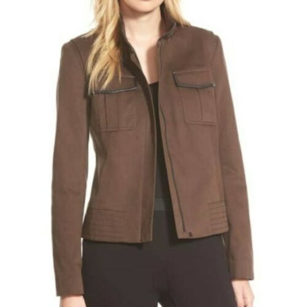 Nordstrom Amity Leather Trim Cotton Jacket Size 2